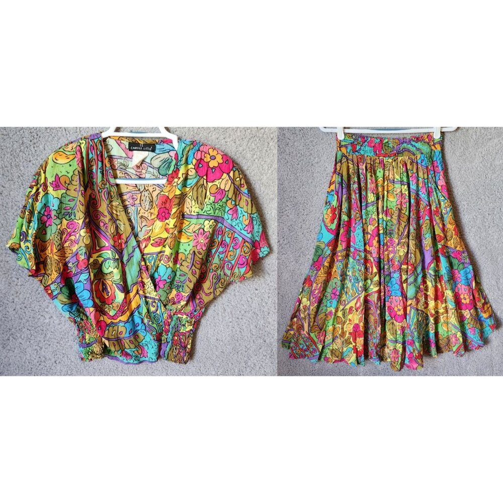 Carole Little Women's 2-Piece Top/Skirt Outfit Set Stained Glass Floral Size 4/8